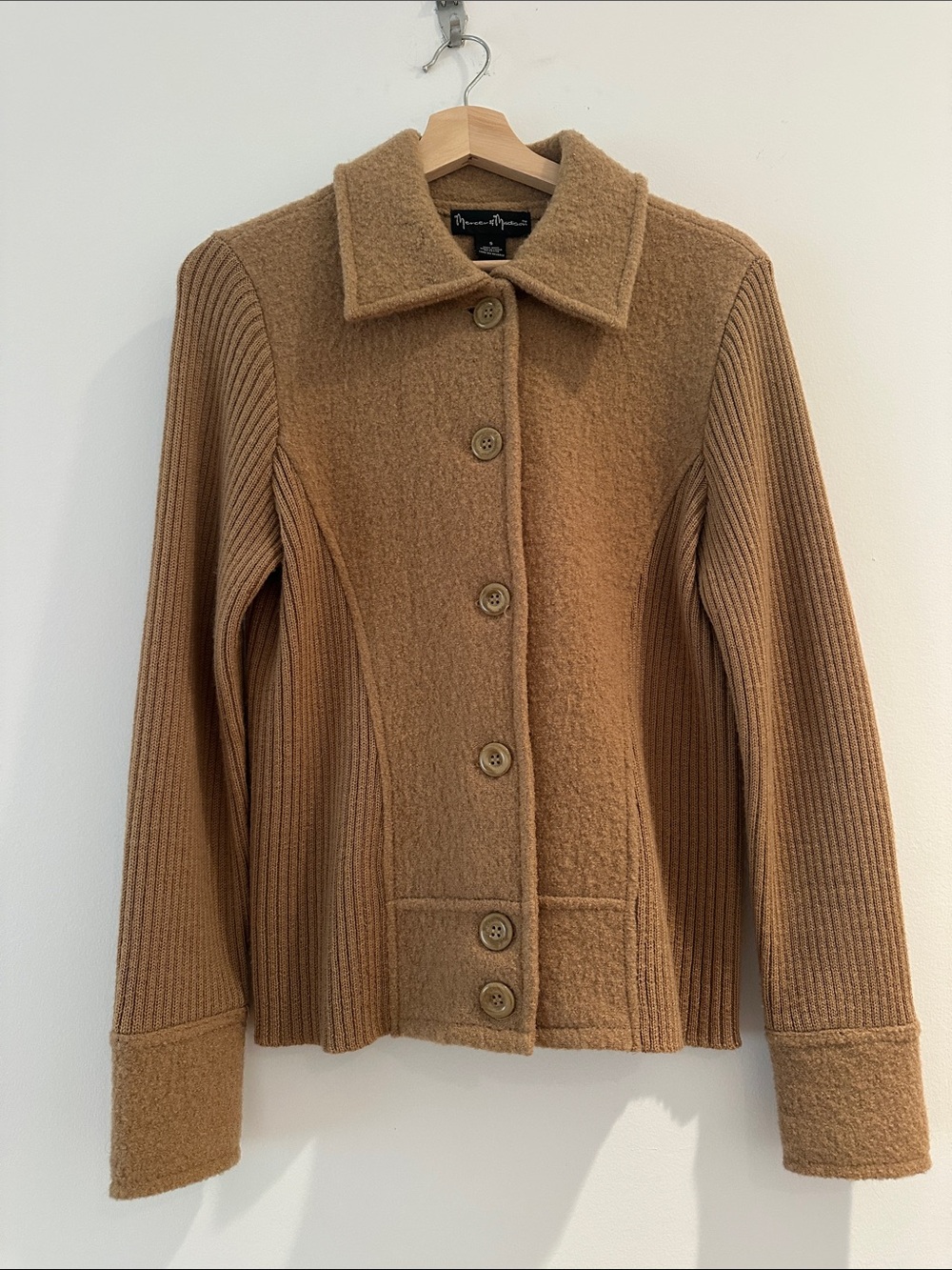 Mercer & Madison Camel Ribbed-Sleeve Jacket Small
